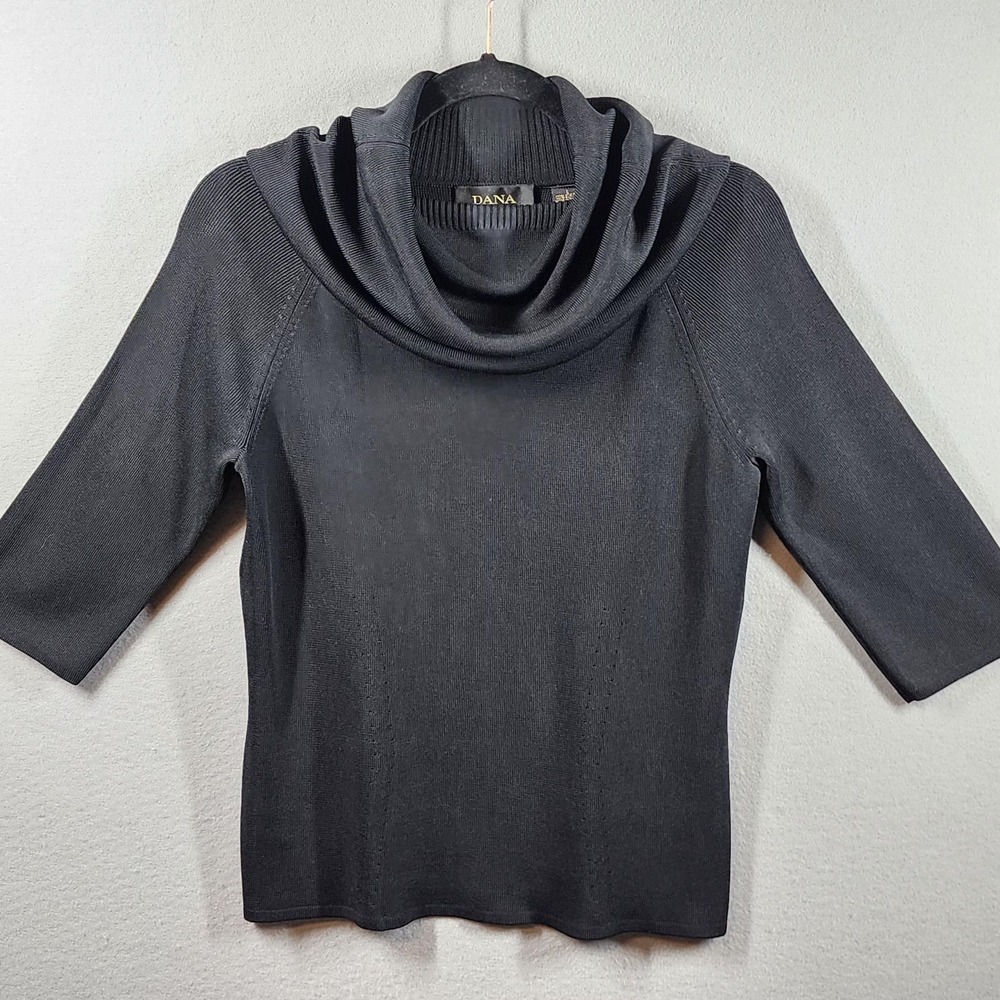Dana Buchman Silk Sweater Womens Large Black Cowl Neck Half Sleeve Knit Pullover